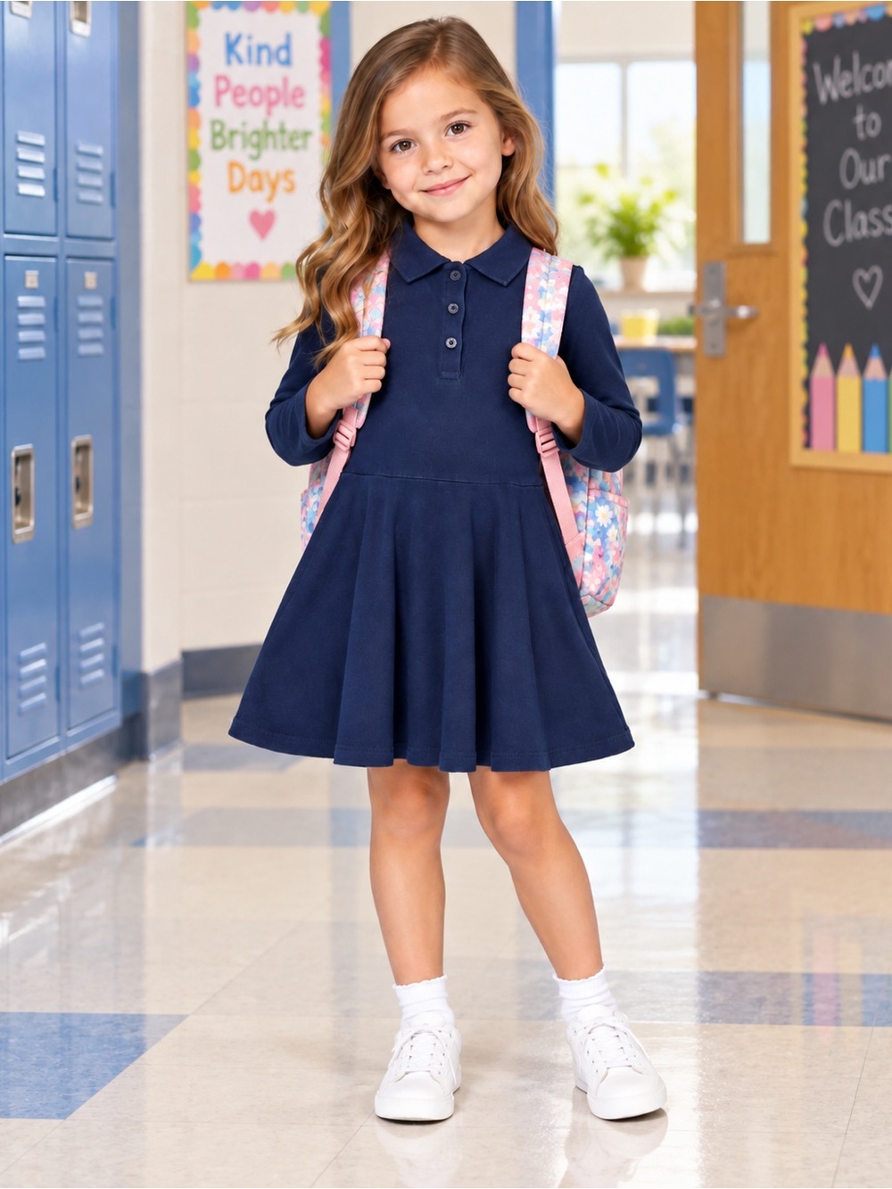 The Children’s Place Girls Navy Blue Long Sleeve Polo Uniform Dress Size 5/6